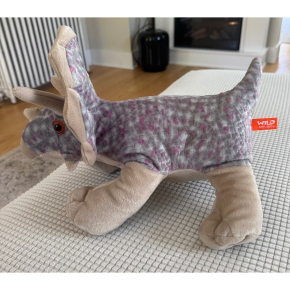 Wild Republic Triceratops Plush Dinosaur Stuffed Animal Toy Neutral‎ Colors - Picture 6 of 9